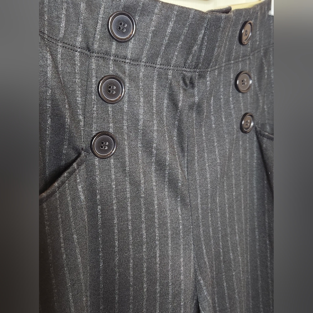 Max Studio High Rise, Wide-legged Black Pinstripe Sailor Pants. NWT. Size L. - Picture 3 of 10